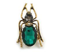 Striking Green Grey Glass Stone Beetle Bug Brooch - 55mm