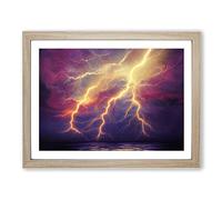 Striking Lightning Storm Framed Print | A2 Oak Framed Wall Art | Ready to Hang | Modern Landscape Picture | Living Room Bedroom Lounge Office