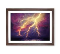 Striking Lightning Storm Framed Print | A2 Walnut Framed Wall Art | Ready to Hang | Modern Landscape Picture | Living Room Bedroom Lounge Office