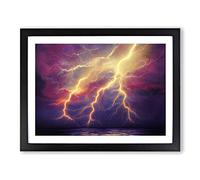Striking Lightning Storm Framed Print | A3 Black Framed Wall Art | Ready to Hang | Modern Landscape Picture | Living Room Bedroom Lounge Office