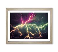 Striking Lightning Vol.2 Framed Print | A4 Oak Framed Wall Art | Ready to Hang | Modern Landscape Picture | Living Room Bedroom Lounge Office