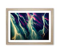 Striking Lightning Vol.3 Framed Print | A3 Oak Framed Wall Art | Ready to Hang | Modern Landscape Picture | Living Room Bedroom Lounge Office