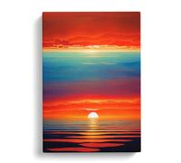 Striking Ocean Sunset No.1 Red, Red, Teal Canvas Print for Living Room Bedroom Home Office Décor, Wall Art Picture Ready to Hang, 30x20 Inch (76x50 cm)