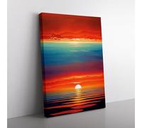 Striking Ocean Sunset No.1 Red, Red, Teal Canvas Wall Art Print Ready to Hang, Framed Picture for Living Room Bedroom Home Office Décor, 76x50 cm (30x20 Inch)
