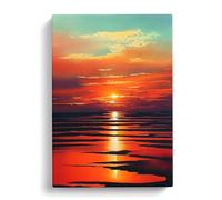 Striking Ocean Sunset No.3 Red, Red, Peach Canvas Print | Gallery Wrapped 30mm Frame Wall Art | 30x20 inches | Ready to Hang | Coastal Seascape Picture | Living Room Bedroom Lounge Office