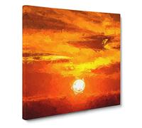 Striking Orange Sunset in Abstract Modern Canvas Wall Art Print Ready to Hang, Framed Picture for Living Room Bedroom Home Office Décor, 20x20 Inch (50x50 cm)
