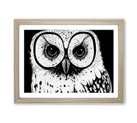 Striking Owl Art Vol.3 BLK Framed Print | A3 Oak Framed Wall Art | Ready to Hang | Modern Animal Picture | Living Room Bedroom Lounge Office