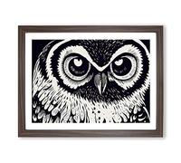 Striking Owl Art Vol.4 BLK Framed Print | A3 Walnut Framed Wall Art | Ready to Hang | Modern Animal Picture | Living Room Bedroom Lounge Office