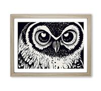 Striking Owl Art Vol.4 BLK Framed Print | A4 Oak Framed Wall Art | Ready to Hang | Modern Animal Picture | Living Room Bedroom Lounge Office