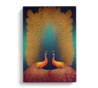 Striking Peacock Art No.1 Peach Canvas Print | Gallery Wrapped 30mm Frame Wall Art | 30x20 inches | Ready to Hang | Contemporary Still Life Picture | Living Room Bedroom Lounge Office