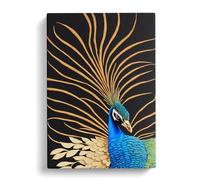 Striking Peacock Art No.4 Blue, Peach, Peach Canvas Print | Gallery Wrapped 30mm Frame Wall Art | 30x20 inches | Ready to Hang | Contemporary Still Life Picture | Living Room Bedroom Lounge Office