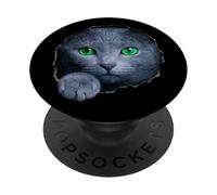 Striking Russian Blue Cat Green Eyes Peeking Through PopSockets Adhesive PopGrip
