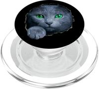 Striking Russian Blue Cat Green Eyes Peeking Through PopSockets PopGrip for MagSafe