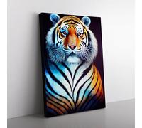 Striking Tiger No.1 Blue, Blue, Blue Canvas Wall Art Print Ready to Hang, Framed Picture for Living Room Bedroom Home Office Décor, 76x50 cm (30x20 Inch)