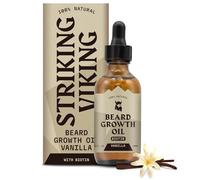 Striking Viking Beard Growth Oil with Biotin - 60 ml, Vanilla - Beard Serum for Smooth Grooming - Facial Hair Growth Oil with Argan & Jojoba - Hair Serum for Hydration & Smoothness