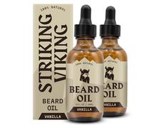 Striking Viking Beard Oil - Pack of 2, 60 ml, Vanilla Scent - Tea Tree Oil Infused Beard Growth Formula with Argan & Jojoba for Softness & Moisture