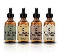 Striking Viking Beard Oil Variety Pack - 4 x 0.66 Fl Oz - Vanilla, Sandalwood, Cedarwood & Citrus Scents - Hydrating Beard Conditioner Blend with Tea Tree, Argan & Jojoba Oil