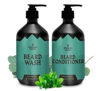 Striking Viking Beard Wash and Conditioner - 2 x 300 ml, Peppermint & Eucalyptus - Deep Cleansing Shampoo for Dry Beard - Infusion with Jojoba & Argan Oils - Paraben Free Shampoo & Conditioner Sets