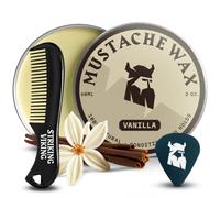 Striking Viking Moustache Wax and Comb Kit - 60g, Vanilla Scent - Strong Hold Moustache Grooming Kit with Anti-Static Comb for Precise Grooming - Non-Greasy Formula for Easy Beard Care