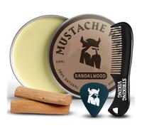Striking Viking Moustache Wax & Comb - Sandalwood Scent, Pack of 2, 2 Oz Wax with Medium/Strong Hold & 1 Pocket Moustache Comb with Keyring - Beeswax Formula & Non-Greasy Finish