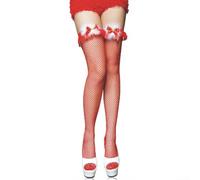 Striking Women's Red Fishnet Thigh Highs Adorned with a Lovely Bow Accent (B)