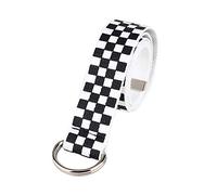 strimusimak Adjustable Checkerboard Canvas D Ring Belt Durable Elastic Unisex Waistband Black