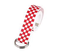 strimusimak Adjustable Checkerboard Canvas D Ring Belt Durable Elastic Unisex Waistband Red