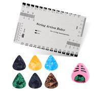 String Action Ruler & 6pcs Guitar Picks & Pick Organizer, Guitar String Height Gauge Guitar String Gauge Measuring Tool Luthier Tools Guitar Setup Kit for Bass Mandolin Banjo