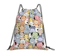 String Bag Cute Animals Cartoon Doodle Drawstring Backpack Machine Washable Sackpack Water Resistant Gym Bag For Yoga Shopping School 36X42Cm