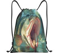 String Bag Giant Largemouth Bass In Swamp, Close-Up Drawstring Backpack Water Resistant Gym Bag Adjustable Sackpack For Training Swimming Camping 36X42Cm