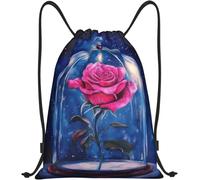 String Bag Glass Dome Rose Cosmic Night Sky Painting Gym Bag Machine Washable Drawstring Backpack Unisex Sackpack For Camping Swimming Gym 36X42Cm