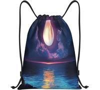 String Bag Moonlit Ocean Sunset With Full Moon Drawstring Backpack Heavy Duty Sackpack Adjustable Gym Bag For Gym Training School 36X42Cm