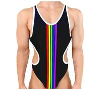 String Body Backless Jumpsuit with Rainbow Pattern Men's Sleeveless Undershirt for Men One-Piece Triathlon Suit Sexy Wrestling Singlet Body View Swimsuit Men, black, S