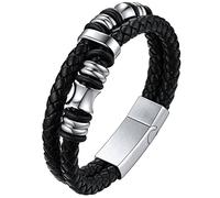 String Bracelets for Men Leather Rope Bracelet Black Wristbands Bangles for Men Leather Cuffs Woven Bracelet Surfer Bracelet Mens Leather Bracelet for Boyfriend Braided Bracelets, B-silver