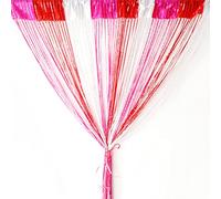 String Curtain Panel,Glitter Door Wall Window Doorways Panel Fly Screen Fringe Room Divider Blinds,Decorative Tassel Ribbon Strip Silver Screen for Living room,Bedroom,Party Event(Red Rose-red White)