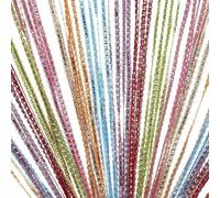 String Curtain Panel,Glitter Door Wall Window Doorways Panel Fly Screen Fringe Room Divider Blinds,Decorative Tassel Ribbon Strip Silver Screen for Living room,Bedroom,Party Events (Multicolor)