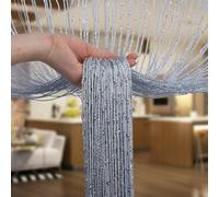 String Curtain Panels Door Fly Screen Room Divider Net Hanging Glitter Curtains,Decorative Tassel Ribbon Strip Silver Screen for Living room,Bedroom,Party Events (Silver, 39" x 79")