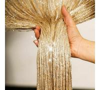 String Curtain Panels Door Fly Screen Room Divider Net Hanging Glitter Curtains,Decorative Tassel Ribbon Strip Silver Screen for Living room,Bedroom,Party Events (Gold, 39" x 79")