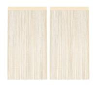 String Curtains 2pcs Cream 100x250cm Polyester Fabric Tunnel Header Washable Set