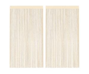 String Curtains 2pcs Cream 140x250cm 100% Polyester Tunnel Top Washable Easy-Cut