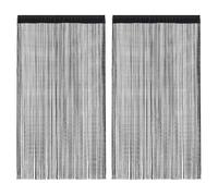 String Curtains Black 140x250cm 2pcs Set 100% Polyester Tunnel Top Room Divider