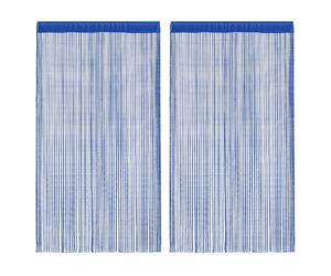 String Curtains Blue 100x250 cm 100% Polyester Tunnel Top 2pcs Washable Easy-cut