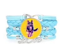 String Fault Art Shepherd Dog Love Adjustable Leather Braided Bracelet Blue