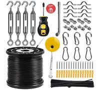 String Light Hanging Kit with 164 Ft Nylon Coated Stainless Steel 304 Wire Rope, String Lights Suspension Kit Included Enough Accessories, Use Manual,Free Gifts,Humanized Collocation,Easy to Install