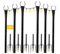 String Light Pole for Outdoor Hanging - 10ft Patio Light Post with Fence Brackets Hanging Lights, Metal Stand Deck for Backyard, Garden, Wedding, Bistro Lights (6)