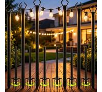 String Light Poles 6 Pack 2.65M, Heavy Duty Adjustable Festoon Light Poles | Height Adjustable, Fork Base, Rustproof Metal, Tool-Free Install, for Garden, Patio, Wedding, Party, Outdoor Lighting