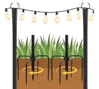 String Light Poles for Deck, 2 Pack 10ft Metal Festoon Poles for Outside Hanging Steel String Poles for Outdoor Decoration Garden, Backyard, Patio Lighting Stand for Christmas, Parties, Wedding