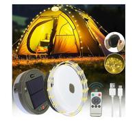 String Lights 39FT/12M 120LED, Solar Camping String Lights Reel, USB Rechargeable, Quick Storage,Portable Waterproof Retractable Camping Lanterns for Outdoor, Indoor, Home, RV, Garden, Patio