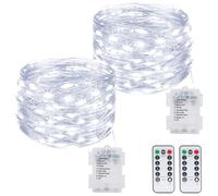 String Lights Battery Powered 2 Pack,12M/40FT 120LED Fairy Lights Battery Operated Outdoor with Remote Control, Waterproof 8 Modes Copper Wire Twinkle Light for Christmas Indoor Bedroom (Cool White)