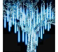 String Lights with UK Plug, Meteor Shower Rain Lights, 30CM 8 Tubes Falling Rain Drop Lights, Waterproof Christmas Icicle Lights for Weddings Party Xmas Tree Outdoor Garden Decoration (Blue)